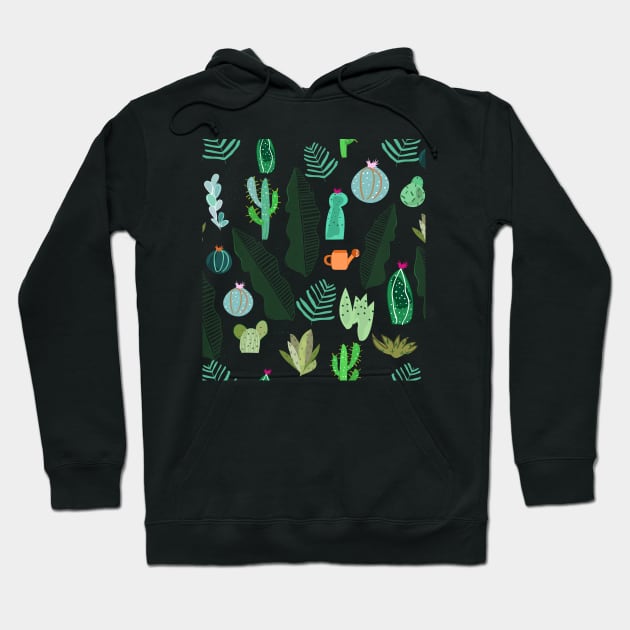 Cactus and flowers tropical pattern Hoodie by GULSENGUNEL